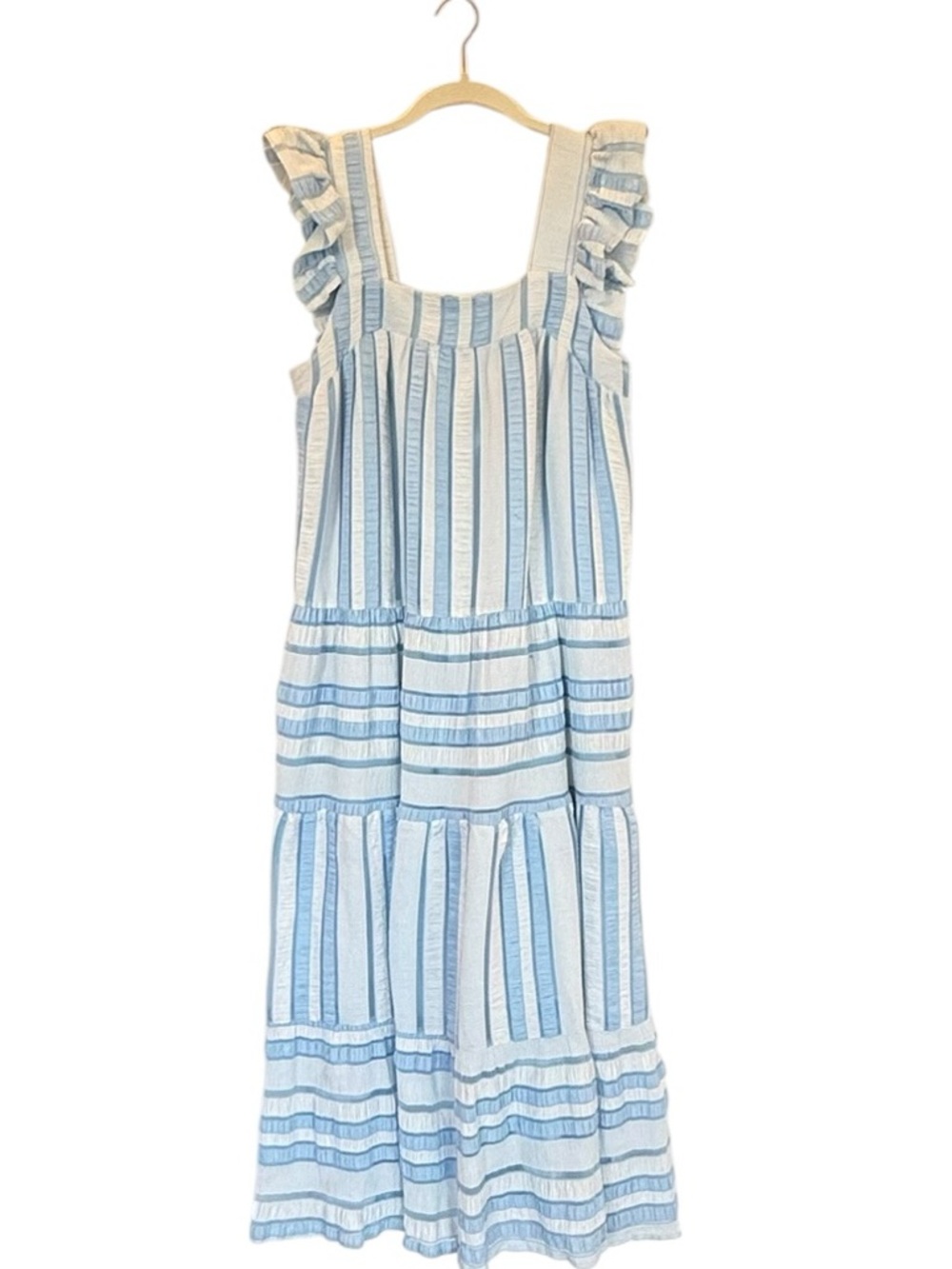 THML Blue and White Striped Maxi Dress with Ruffle Straps